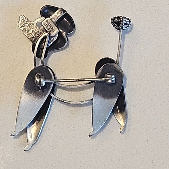 Vintage Abstract 40's BEAU Sterling Silver Snooty Poodle Dog Brooch Pin 1.5" - Picture 2 of 2